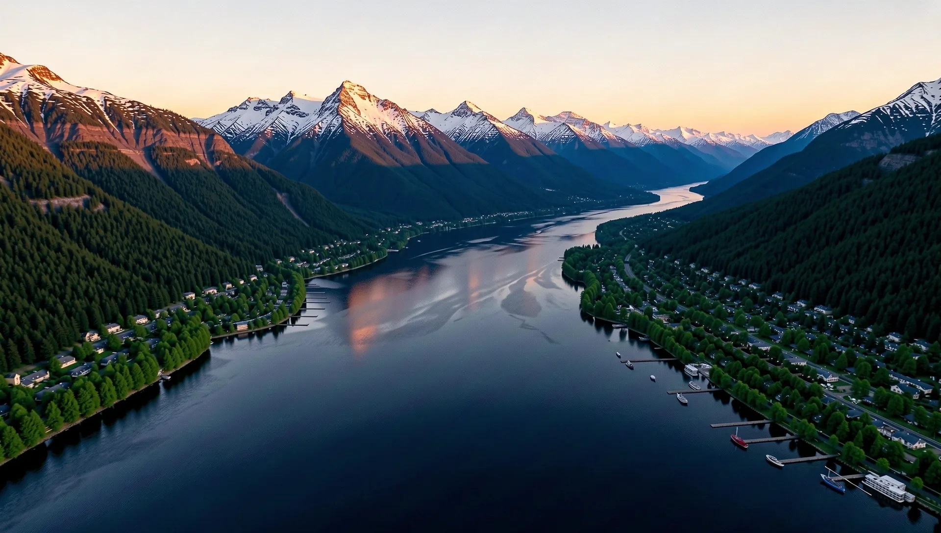 Aerial view of Vancouver and the surrounding coastal mountains